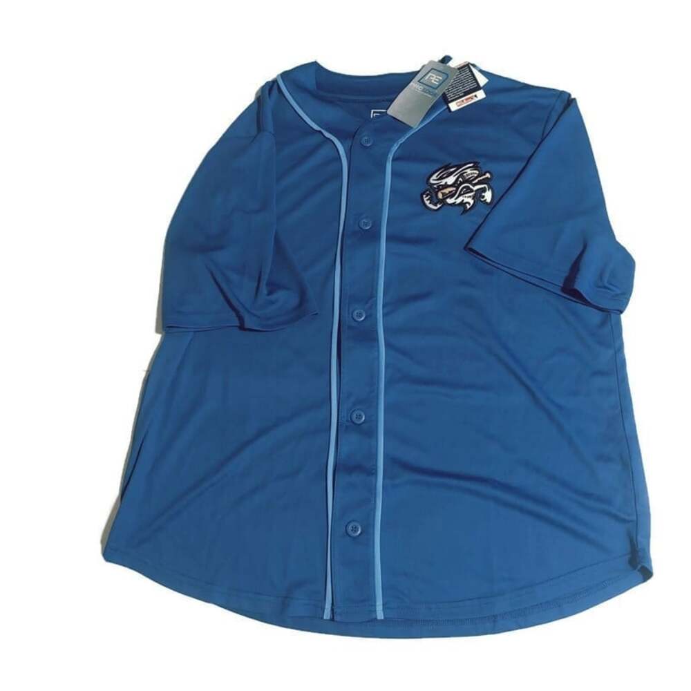 Pro Edge Omaha Storm Chasers MiLB Baseball Jersey Blue Mens Size L O Bolt Logo